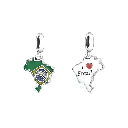 I Love Brazil Map Dangle Charm