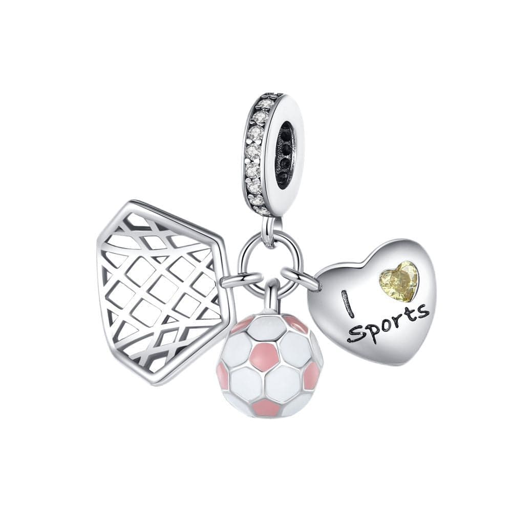 I Love Sports Charm Trio – Soccer Ball, Net, and Heart