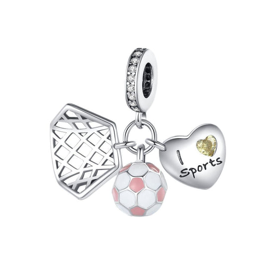 I Love Sports Charm Trio – Soccer Ball, Net, and Heart