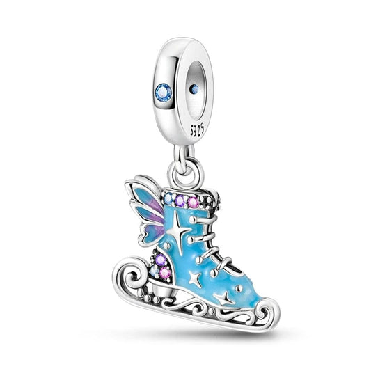 Ice Skate Charm with Blue Enamel and Crystal Accents