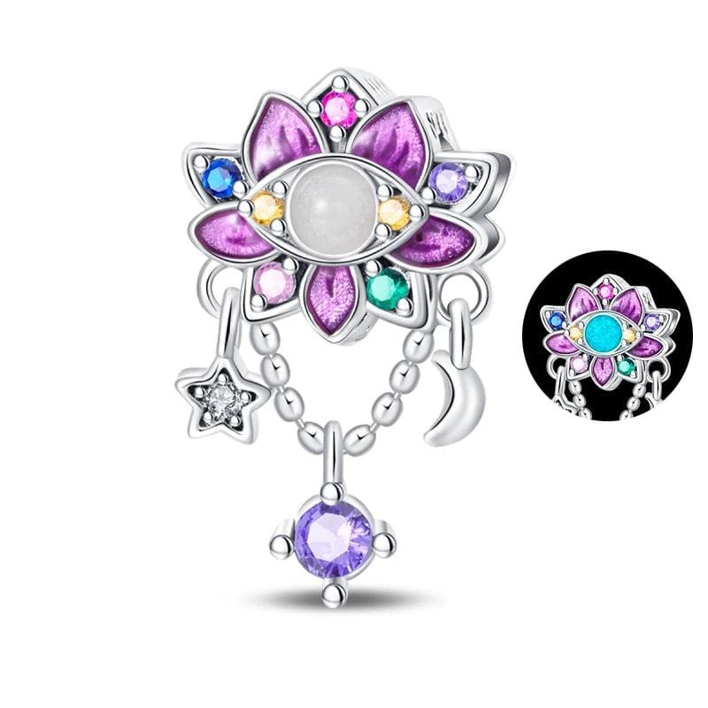 Luminous Celestial Lotus Charm with Moon and Star Accents