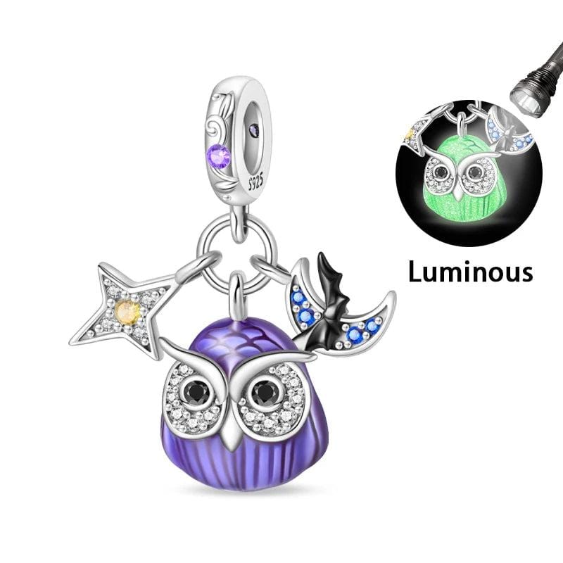 Luminous Owl Charm with Star & Bat Accents