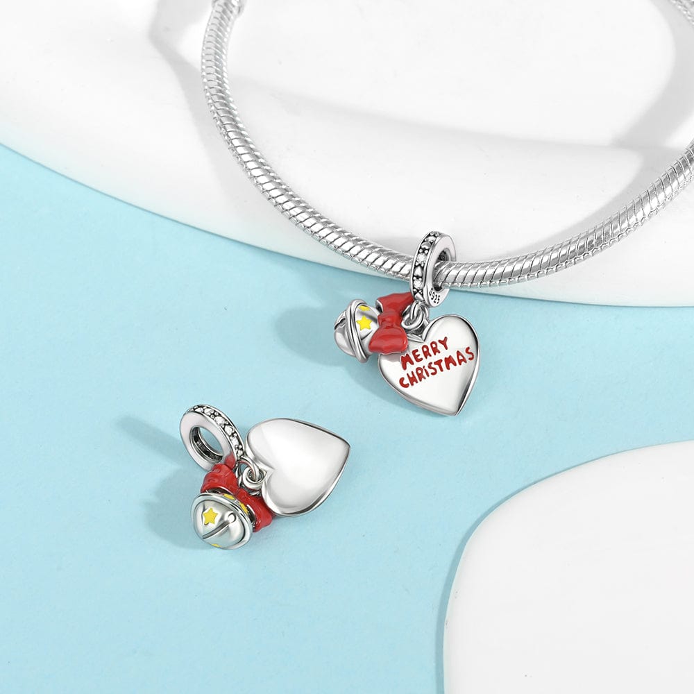 Merry Christmas Heart Charm with Festive Bell