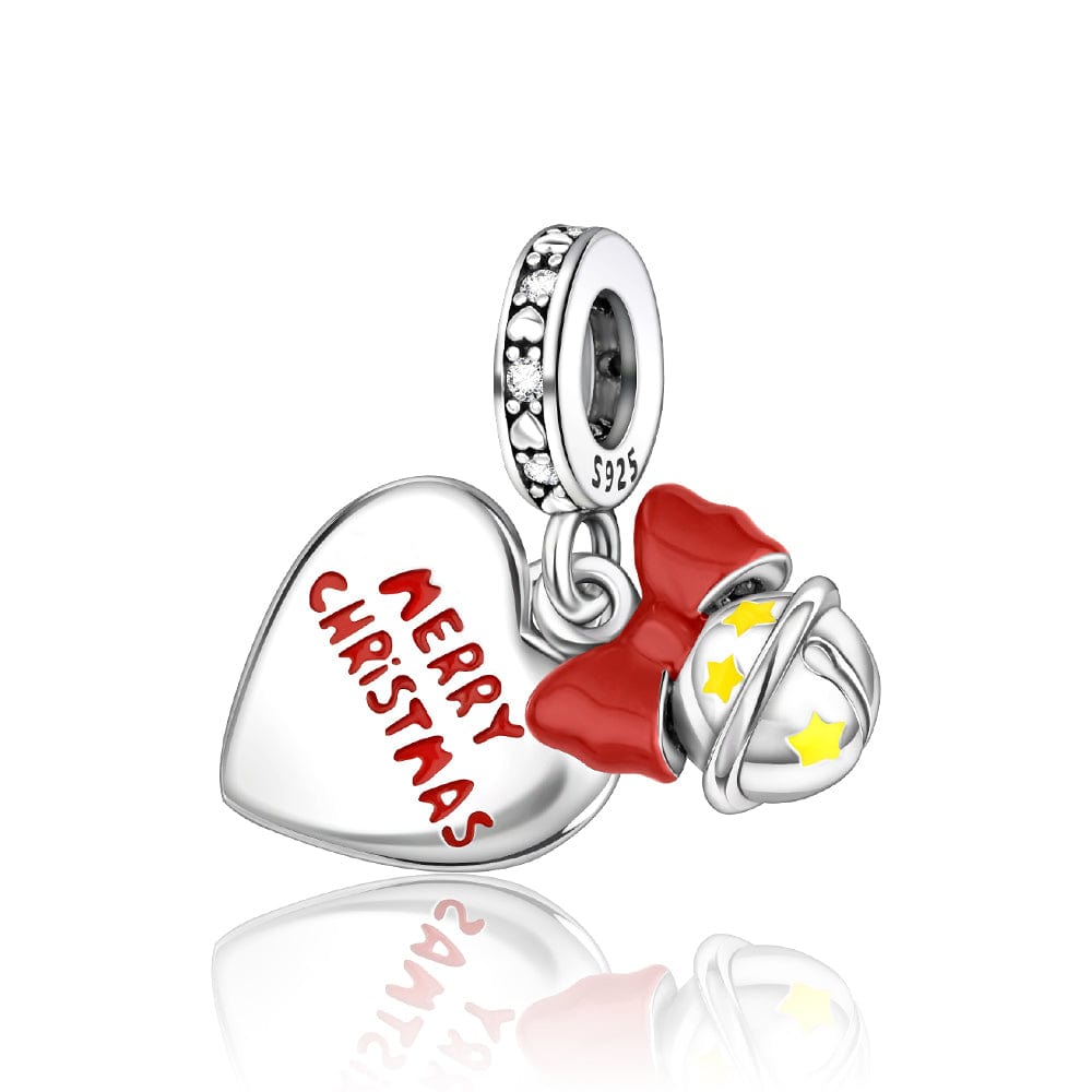 Merry Christmas Heart Charm with Festive Bell