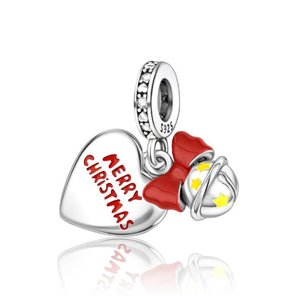 Merry Christmas Heart Charm with Festive Bell