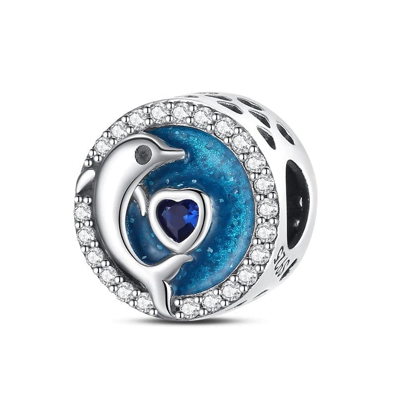 Ocean Dolphin and Heart Circle Charm