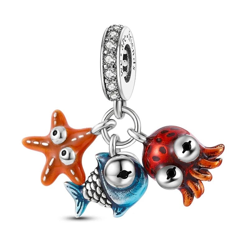 Ocean Octopus Fish and Starfish Triple Dangle Charm