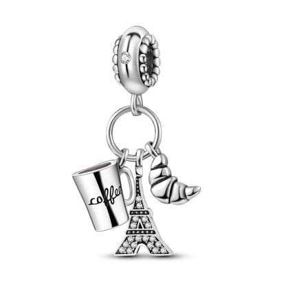 Paris Eiffel Tower Croissant Coffee France Holiday Dangle Charm