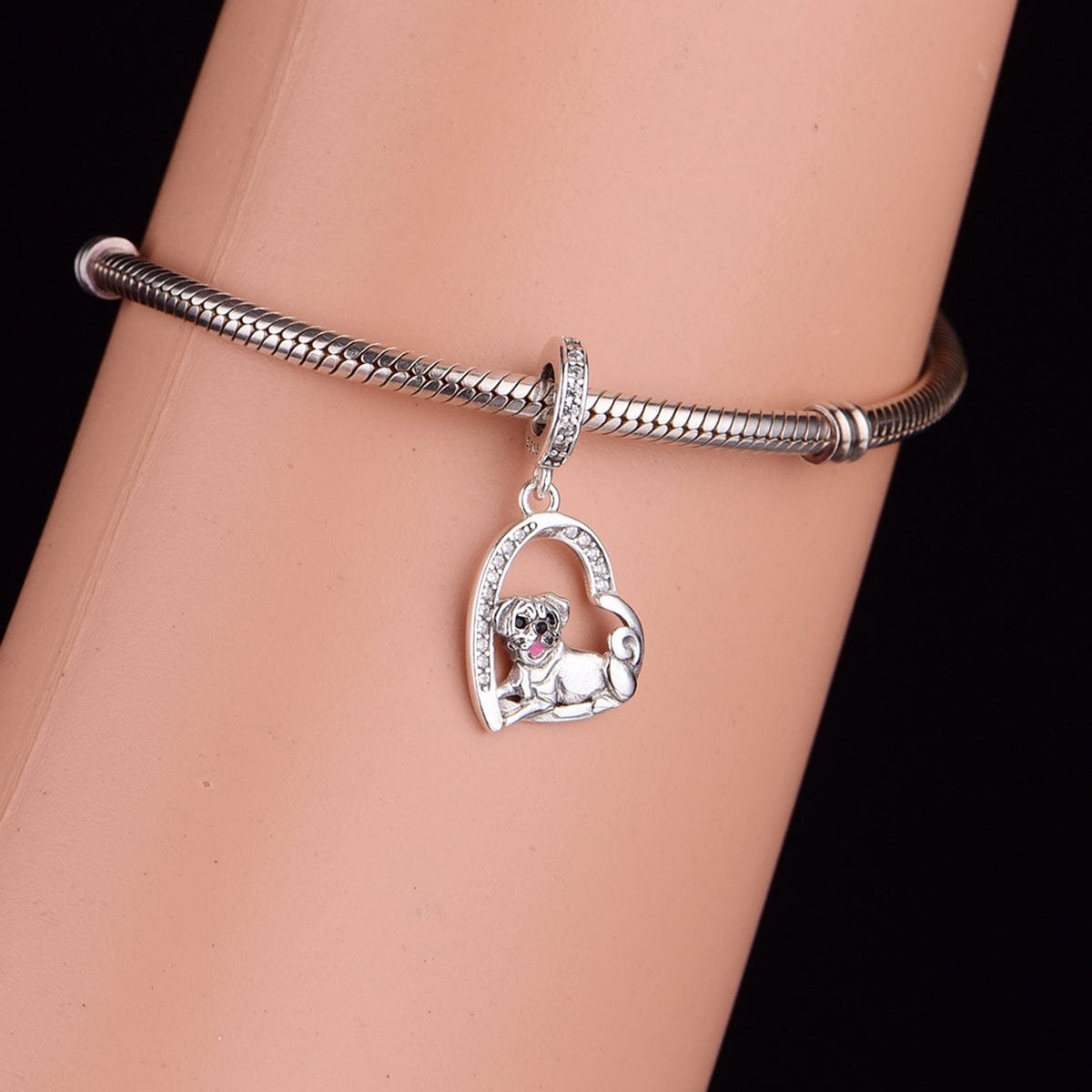 Pug Love Heart Charm