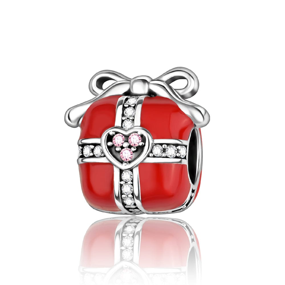 Radiant Red Gift Box Charm with Heart Accent