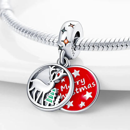 Red Merry Christmas Reindeer Dangle Charm