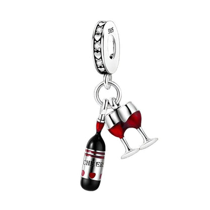 Red Wine & Glasses Dangle Charm