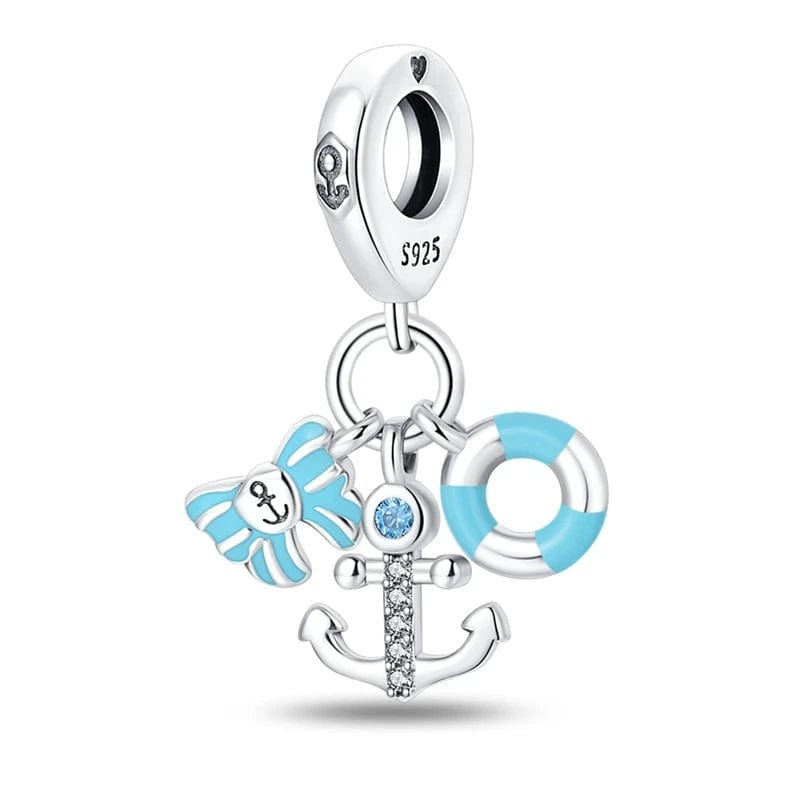 Ribbon, Anchor & Life Belt Triple Dangle Charm