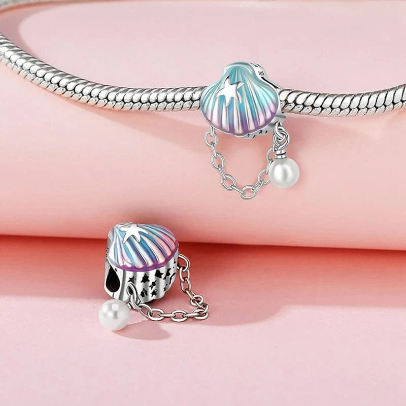 Sea Clam & Chain Pearl Dangle Charm