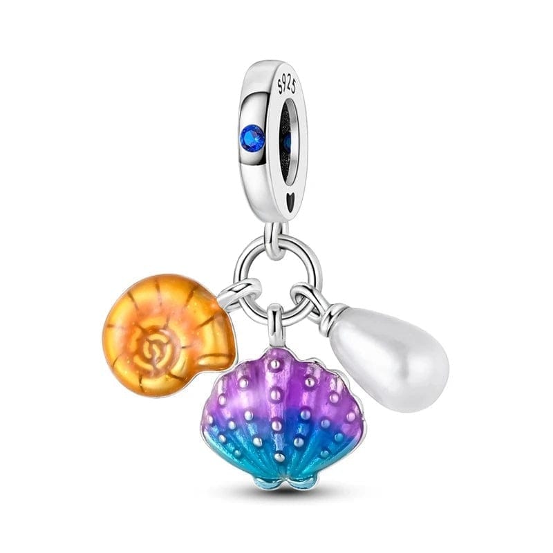 Sea Shell, Clam & Pearl Triple Dangle Charm