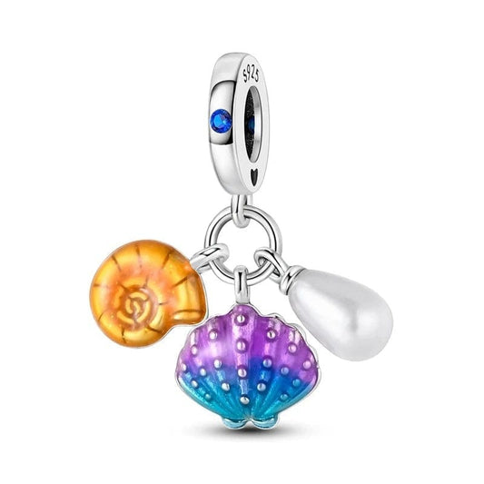 Sea Shell, Clam & Pearl Triple Dangle Charm