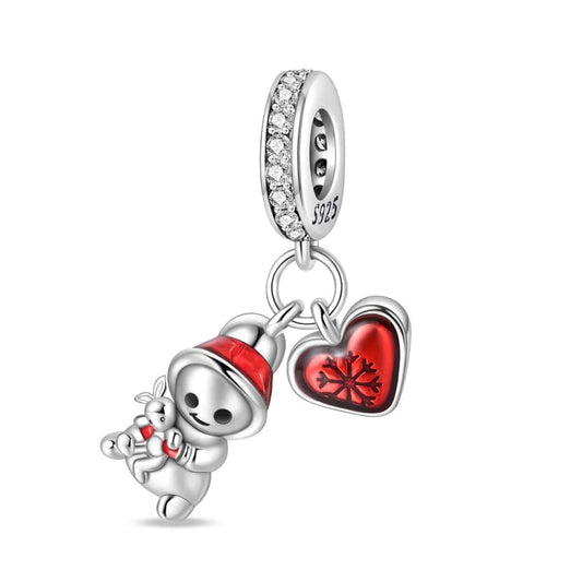 Snowman with Red Heart Charm