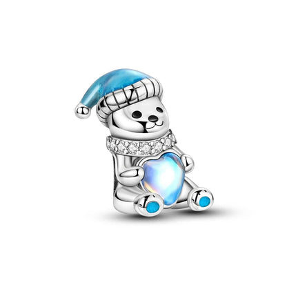 Sparkling Winter Bear Charm with Blue Heart