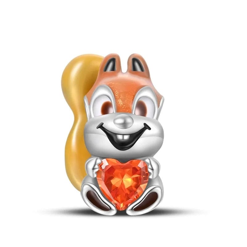 Squirrel Charm & Orange Heart