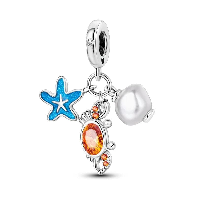 Starfish, Crab and Pearl Triple Dangle Charm