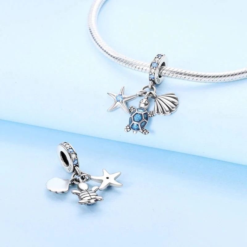 Starfish, Sea Turtle and Sea Shell Triple Dangle Charm