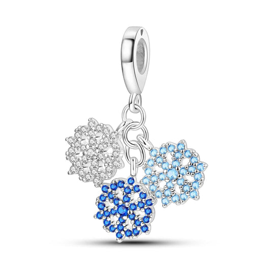 Triple Snowflake Charm with Sparkling Blue and White Crystals