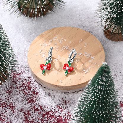 Candy Cane & Bow Holiday Earrings