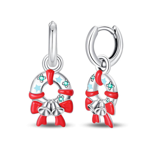 Festive Holiday Wreath & Bell Earrings