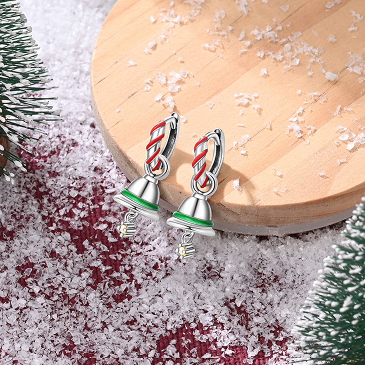 Holiday Bell & Candy Cane Hoop Earrings