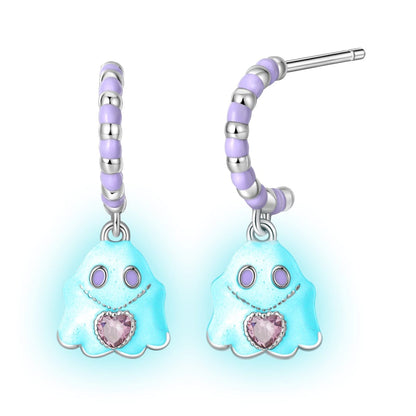 Ghost Hoop Earrings with Heart Gemstone