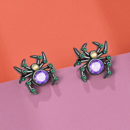 Mystic Spider Earrings with Purple and Green Gemstones