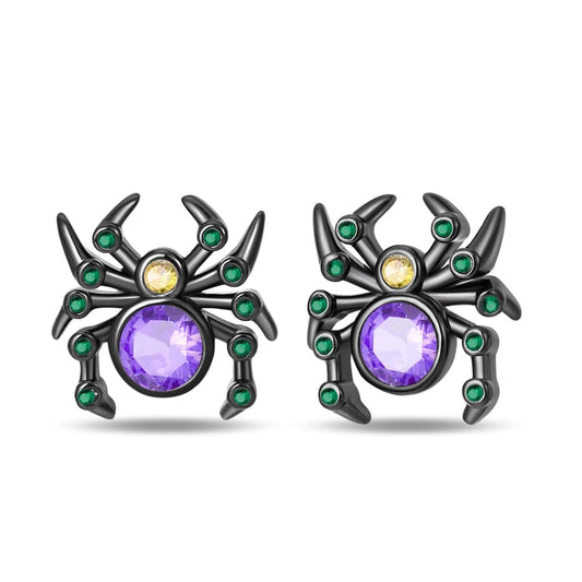 Mystic Spider Earrings with Purple and Green Gemstones