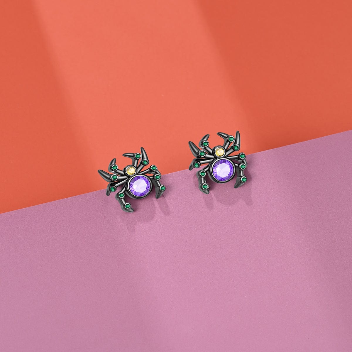 Mystic Spider Earrings with Purple and Green Gemstones